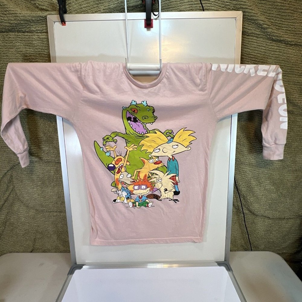 Nickelodeon Pink Shirt Womens Small Long Sleeve Retro Nick Toons Sleeve Print